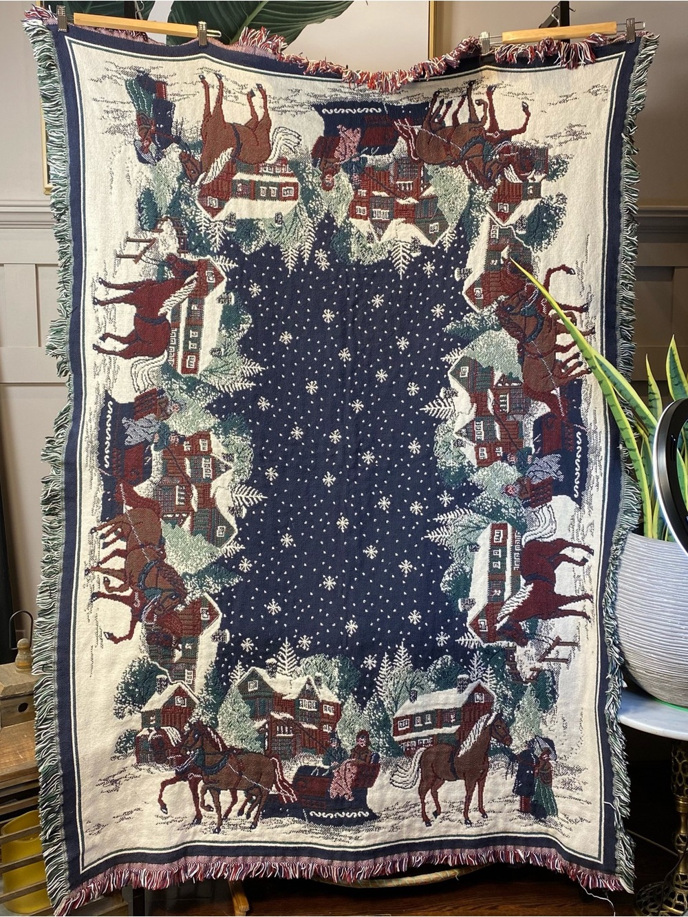 American Sleigh Ride, Christmas Tapestry Throw Blanket, 70 x 50, Goodwin Weavers - Picture 1 of 8